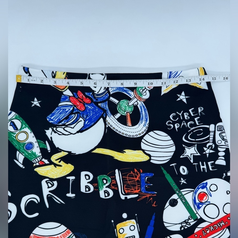 Disney Mickey Scribble Space Print Midi Pencil Skirt | Graphic Cartoon Pop Art - Picture 2 of 6